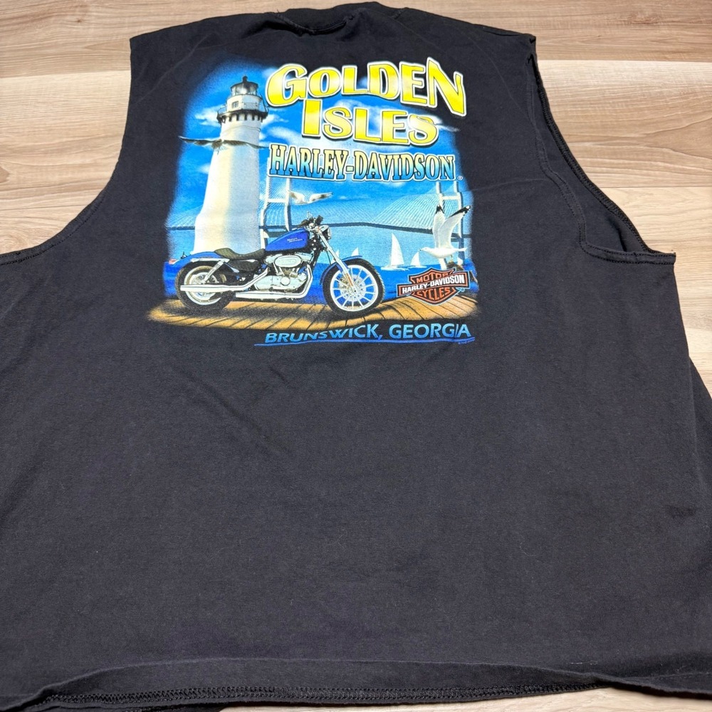 Harley-Davidson Muscle Tee‎ Mens 2XL Black Golden Isles Brunswick Georgia Biker - Picture 5 of 14